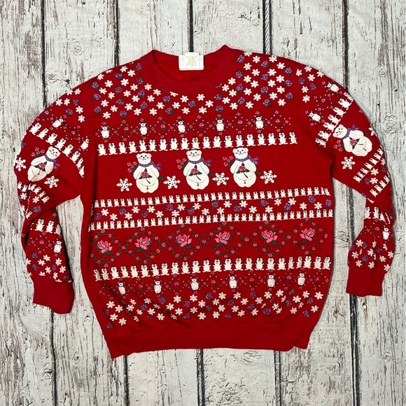 Vintage 1980s Bear Holiday Xmas 80s Ugly Christmas Sweater Sweatshirt - Picture 1 of 8
